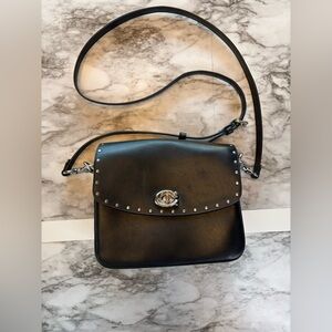 Coach Cassie 19 in Black Pebble Leather with Rivets & Silver Hardware